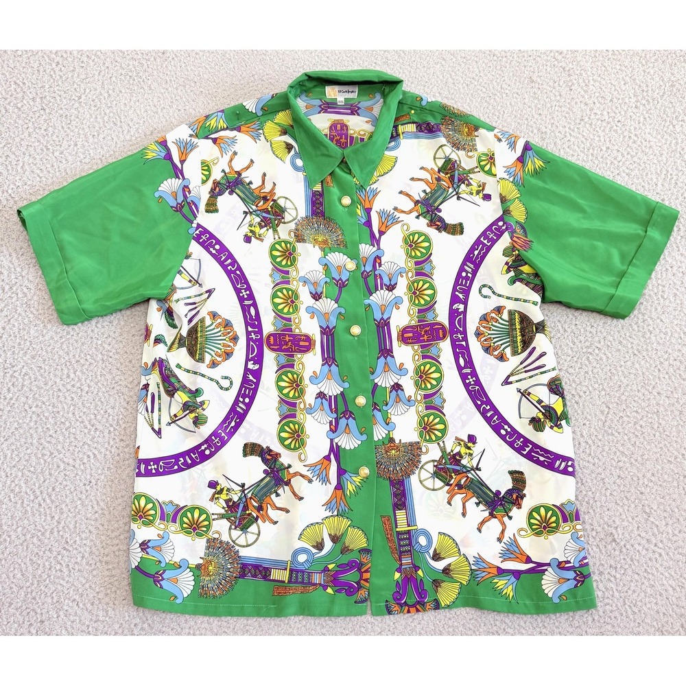 Vintage El Corte‎ Inglés Button Shirt Womens XL Graphic Print Old Money European